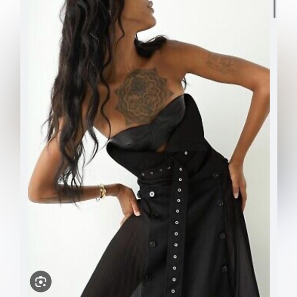 Rokh x H&M Bandeau Dress With Leather Bra Black - Picture 5 of 16